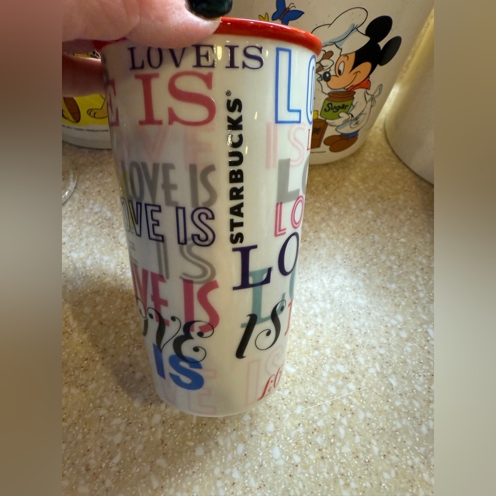 Starbucks LOVE IS Tumbler 12oz Coffee Latte Tea Travel Cup Red Multicolor No Lid